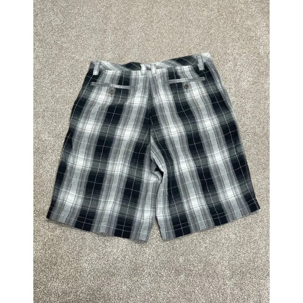 Coastal Old Money Tommy Bahama Flat Front Linen Silk Shorts Size 33 Black Plaid